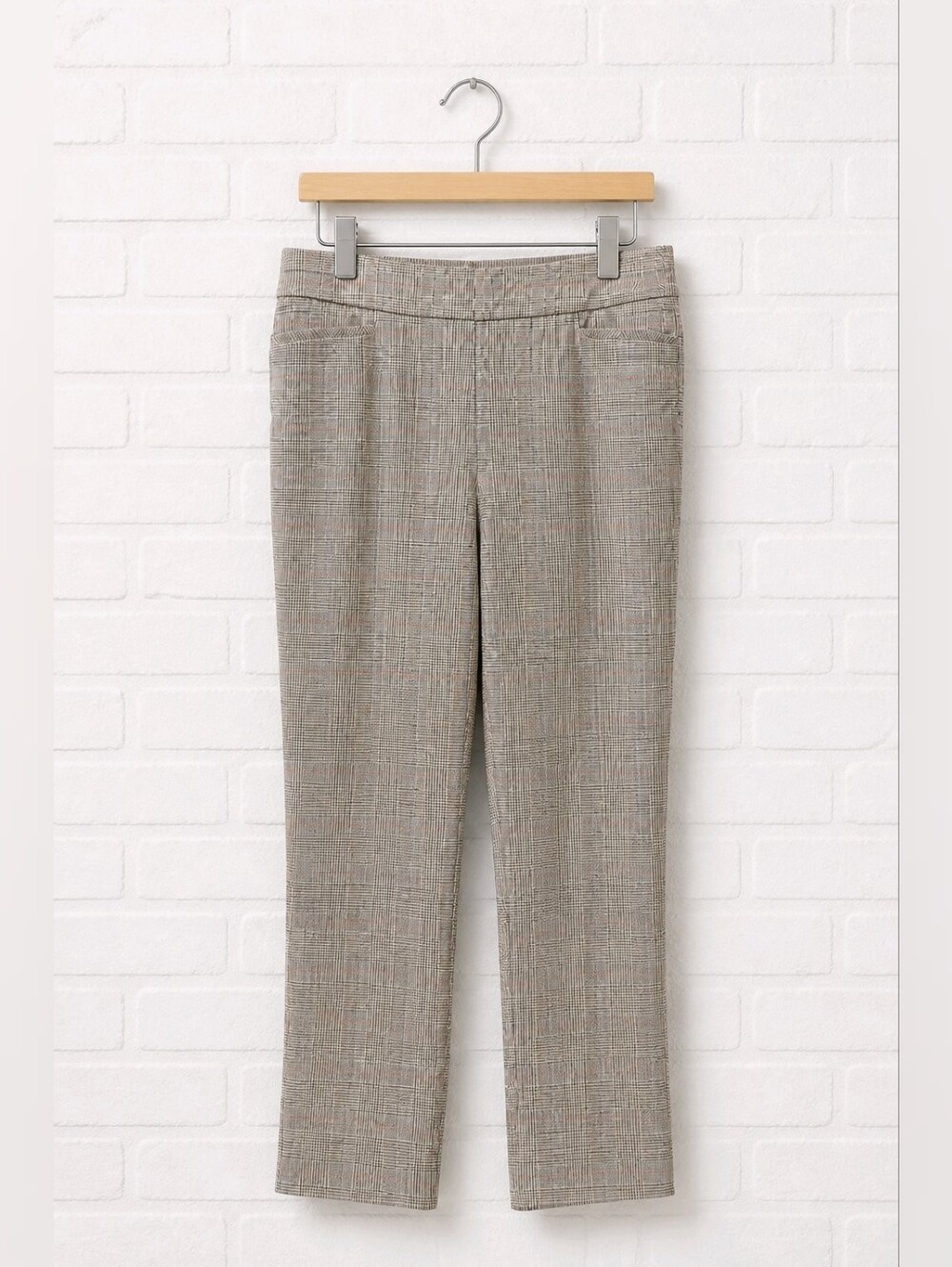 Chico's Taupe Plaid Straight-Leg Ankle Pants Sz 8 Excellent Condition